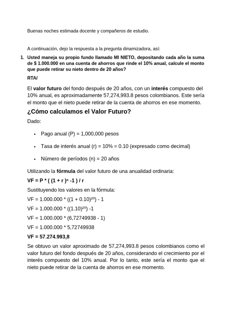 Foro Unidad 2 Matematica Financiera | PDF | Business | Economias