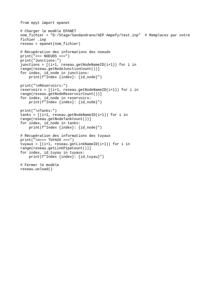 Analyse du réseau EPANET avec Python | PDF