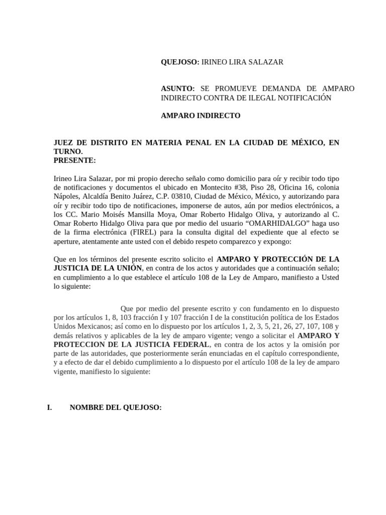 Amparo Contra Notificación | PDF | Caso de ley | Derecho Constitucional