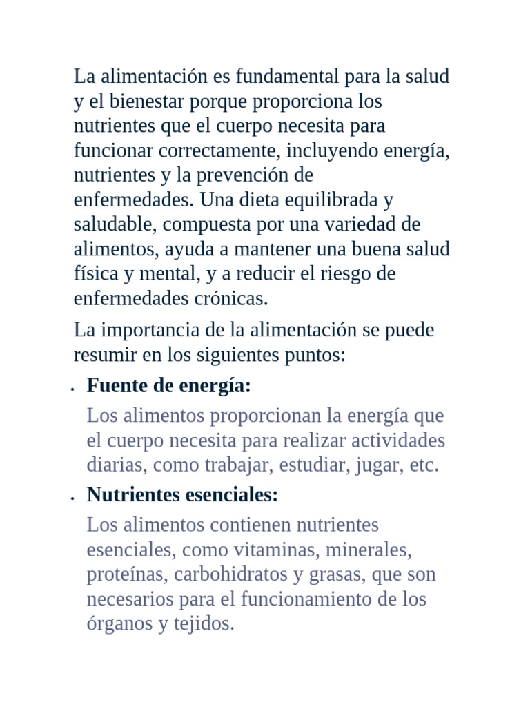 Importancia de la Alimentación Saludable | PDF