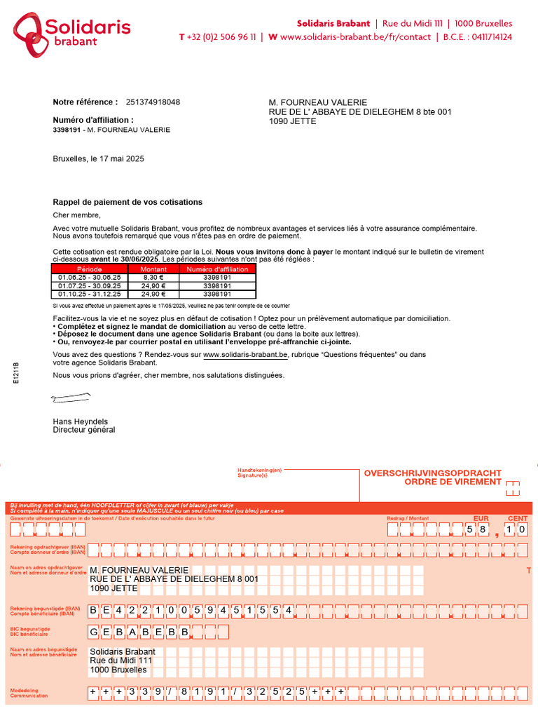 Rappel de paiement de cotisations | PDF