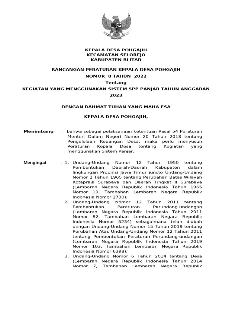 Peraturan Kegiatan Panjar Desa 2023 | PDF