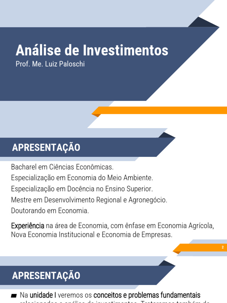 Análise de Investimentos e Avaliação Econômica | PDF