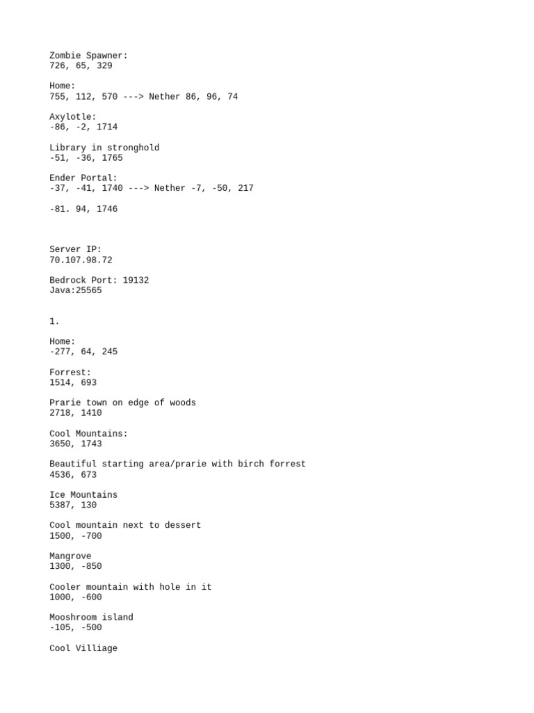 Minecraft Location Coordinates Guide | PDF