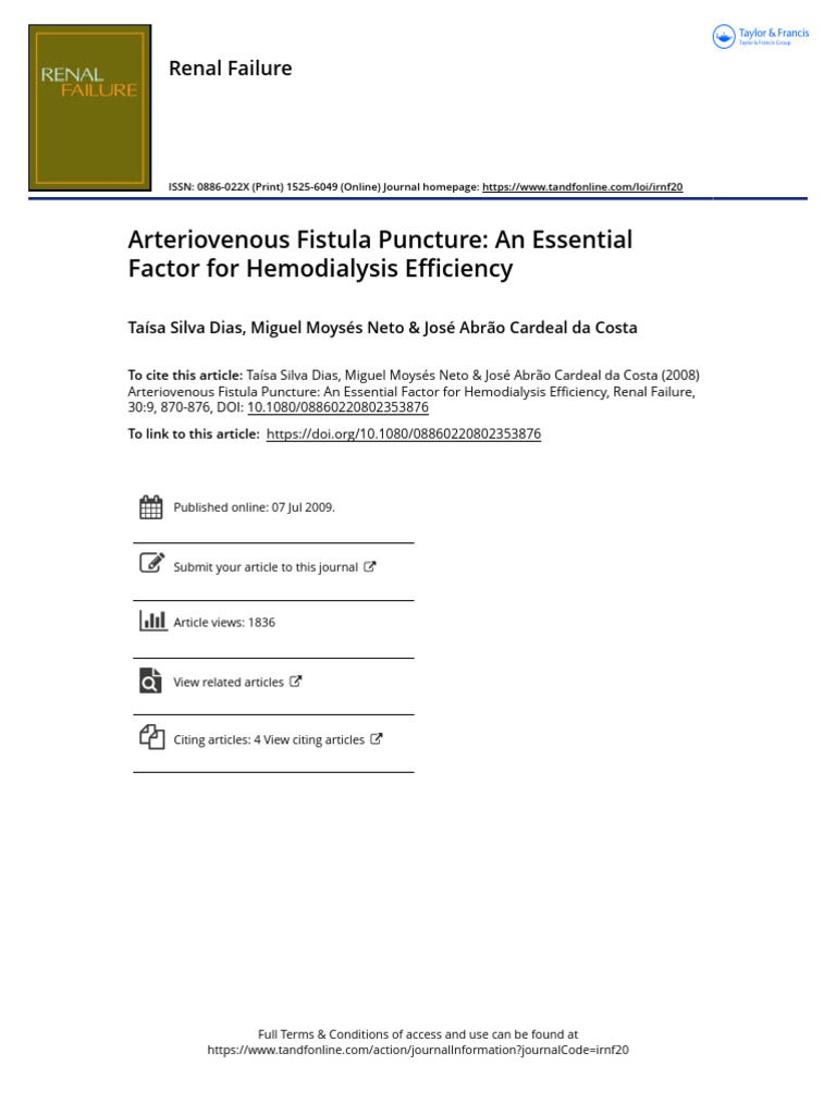 Arteriovenous Fistula Puncture Techniques | PDF | Medical Specialties ...