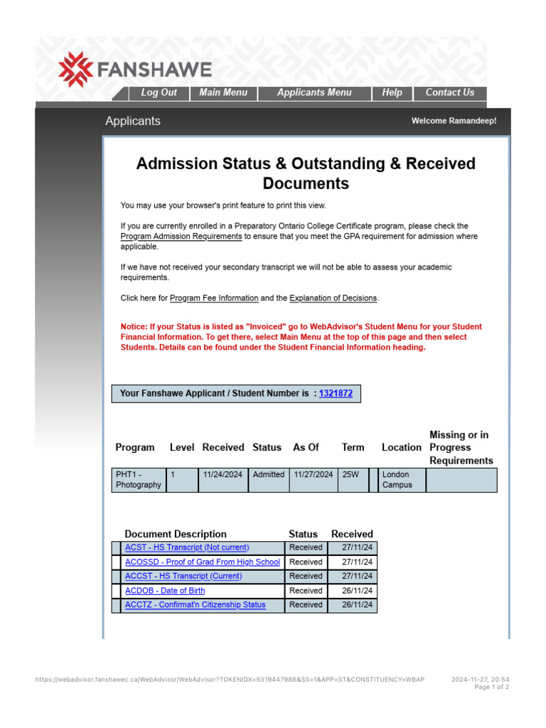 Admission Status & Outstanding & Received Documents | PDF | Educational ...