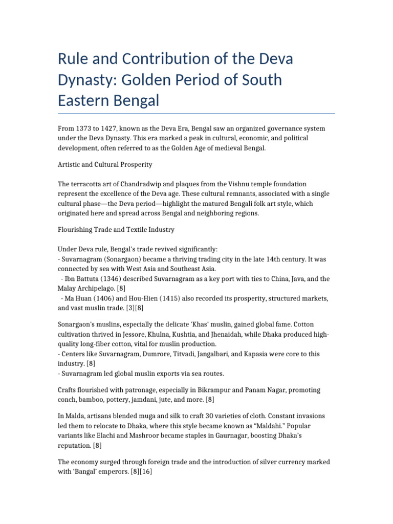 Deva Dynasty: Bengal's Golden Era | PDF | Bengal