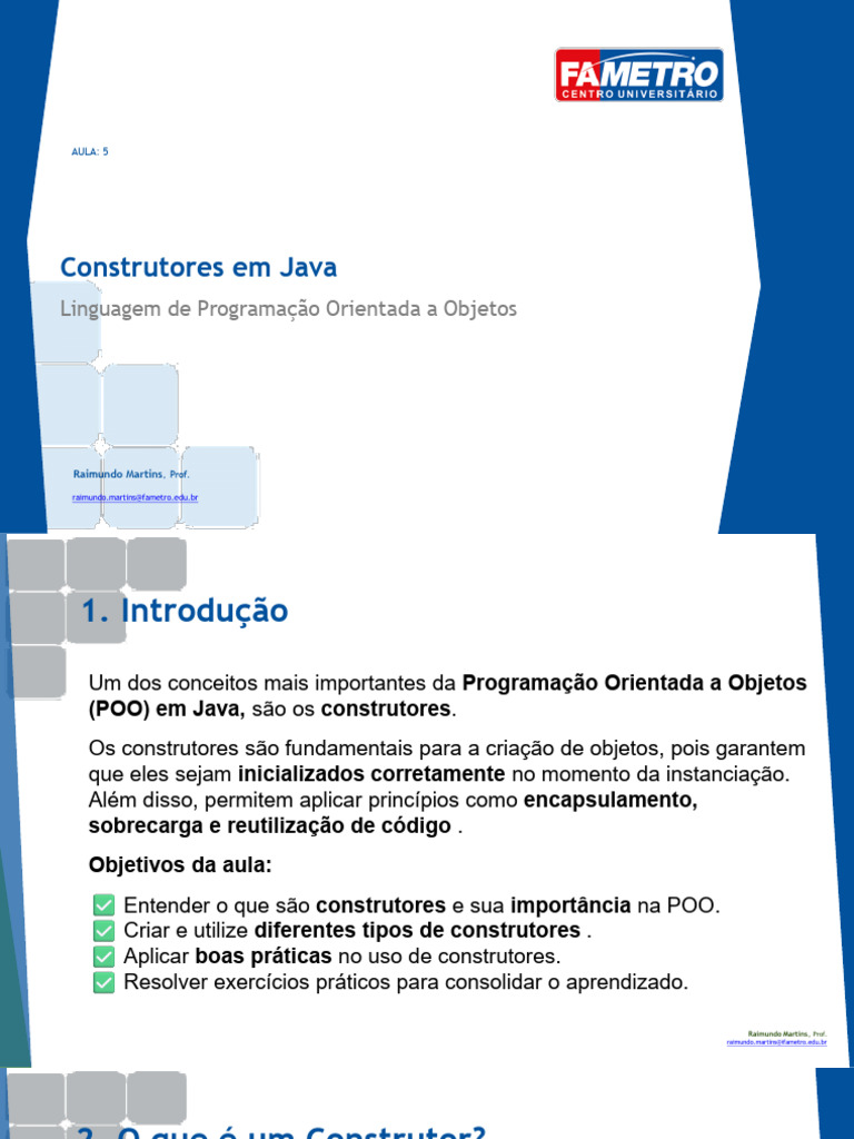 Aula-05 - Construtores em Java | PDF | Programação orientada a objetos ...
