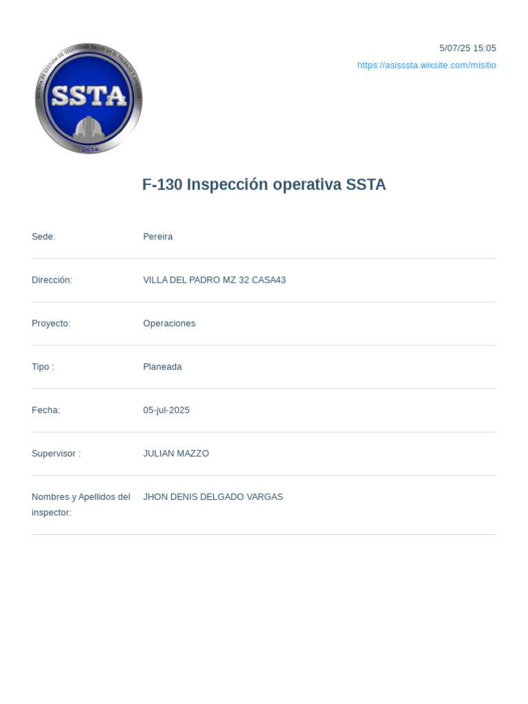 Inspección SSTA: Seguridad Laboral en Pereira | PDF | La seguridad