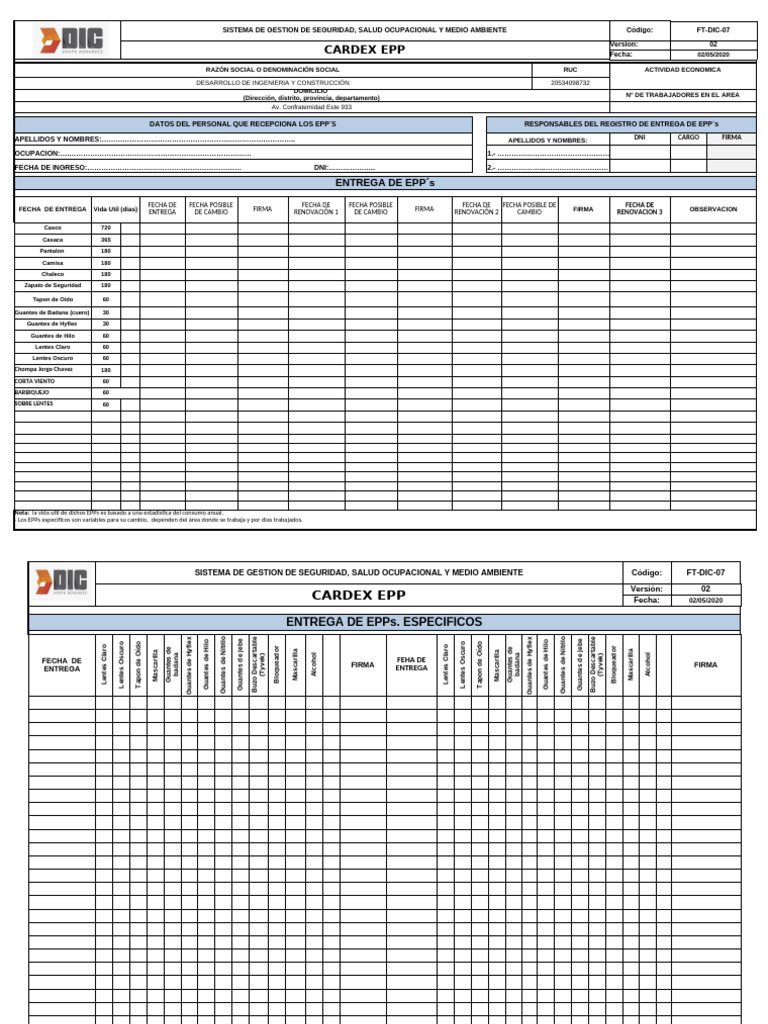 07 For - Dic - 07 Cardex de Epp1 | PDF