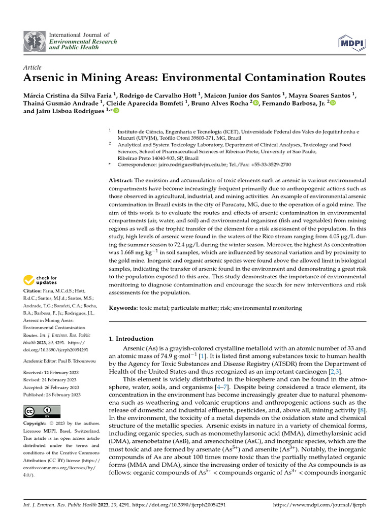 ArsenicoMineria Rutascontaminacion 2023 | PDF | Arsenic | Chemistry