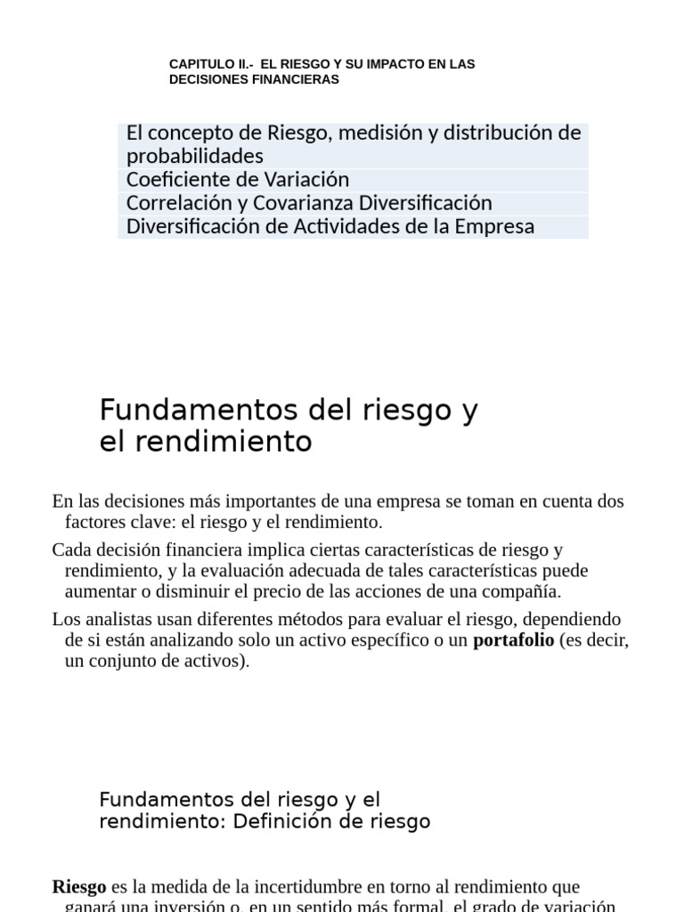 El Riesgo y Su Impacto en Las Decisiones Financieras | PDF | Desviación ...