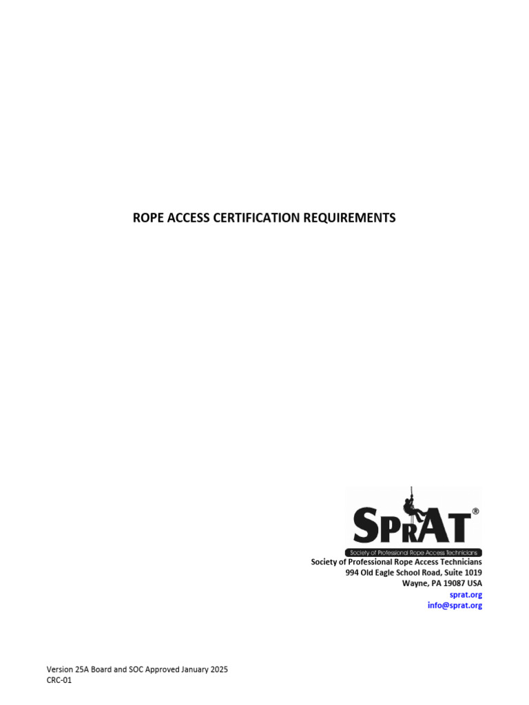 Rope Access Certification Requirements CRC 01 25A | PDF | Certification ...