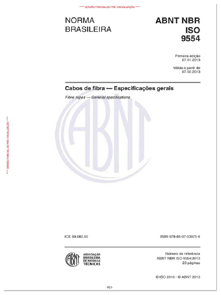 NBRISO9554 Cabos de Fibra - Especificações Gerais | PDF