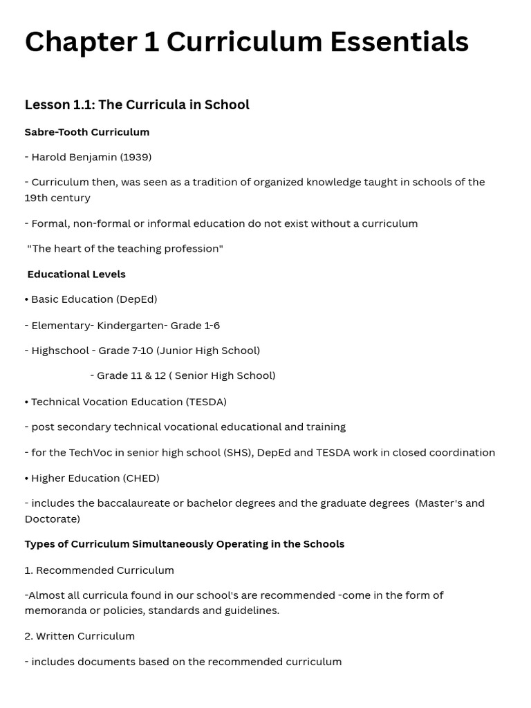 Chapter-1-Curriculum-Essentials 20250201 133548 0000 | PDF | Curriculum ...