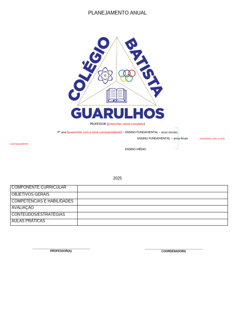 Planejamento Anual para 9º Ano 2025 | PDF