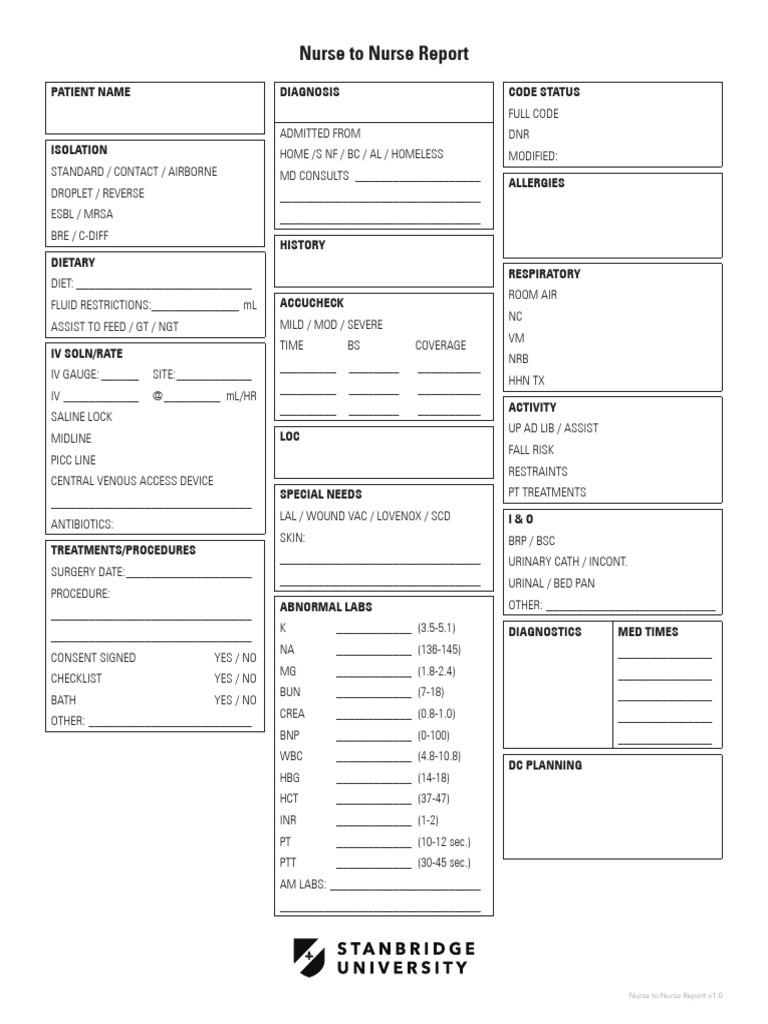 Nurse To Nurse Report-V1.0 | PDF | Human Diseases And Disorders | Medicine