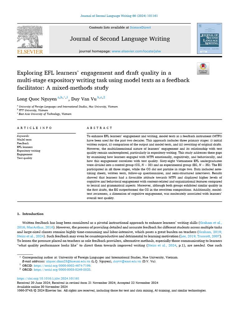 EFL Learners' Engagement in Writing Tasks | PDF | Cognition | Cognitive ...