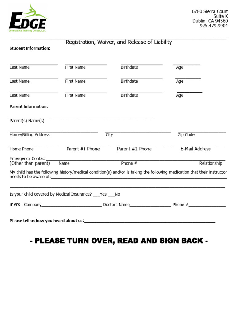 Gymnastics Liability Waiver Form | PDF | Indemnity | Liability Insurance