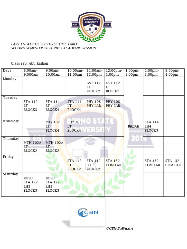 Statistics Lectures Timetable 2024-2025 | PDF