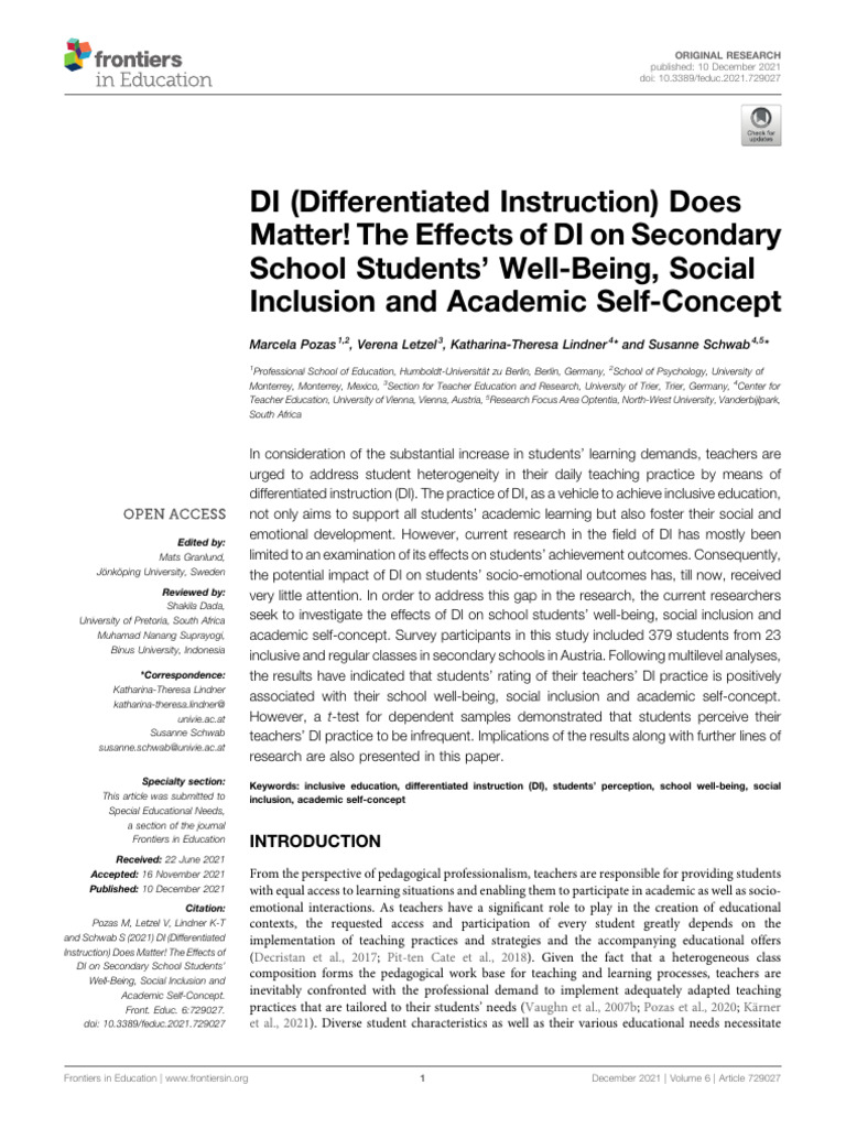 Impact of Differentiated Instruction on Student Well-Being | PDF ...