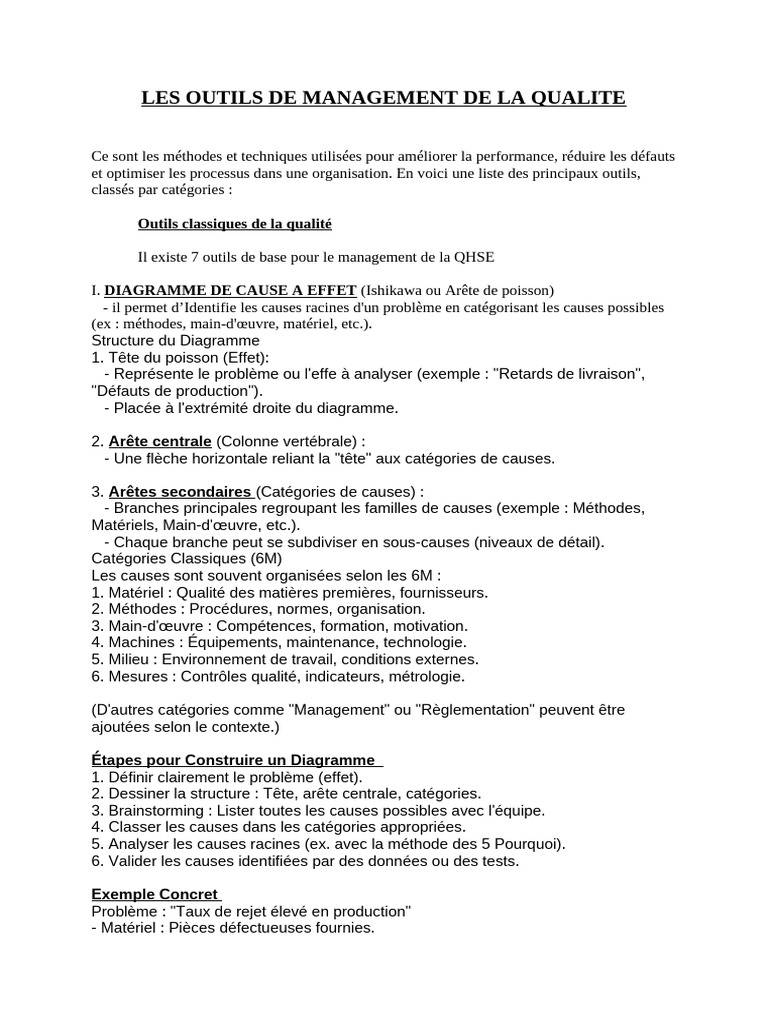Outils de Management de la Qualité | PDF