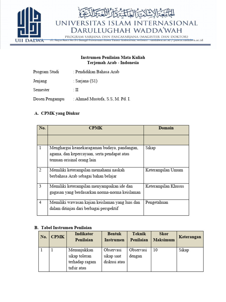 Instrumen Nilai Kls C - Ahmad Mustofa - Uii Dalwa | PDF