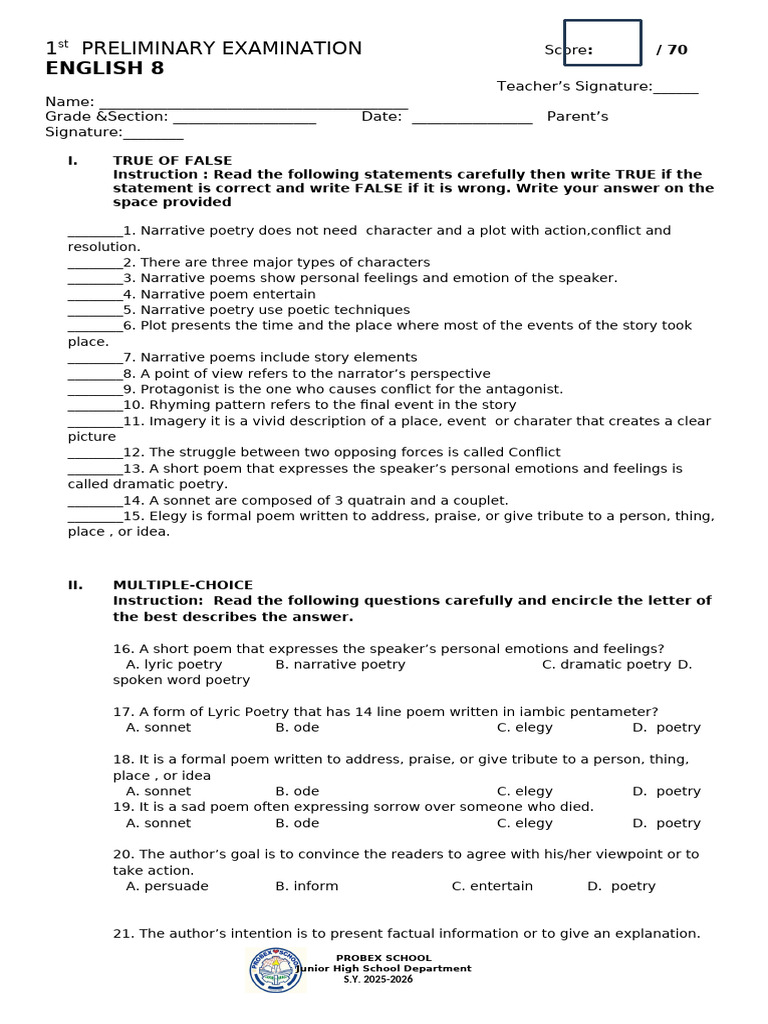 1stprelim grade8 | PDF | Poetry | Narrative