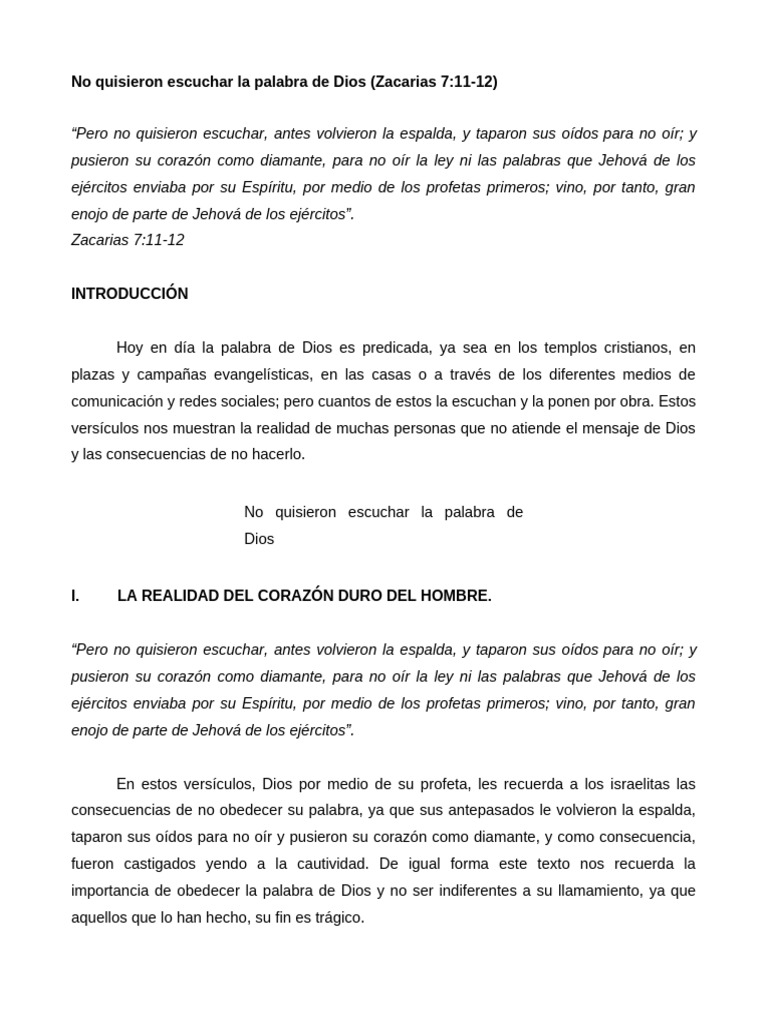 No Quisieron Escuchar La Palabra de Dios | PDF | Jeremías | Contenido ...