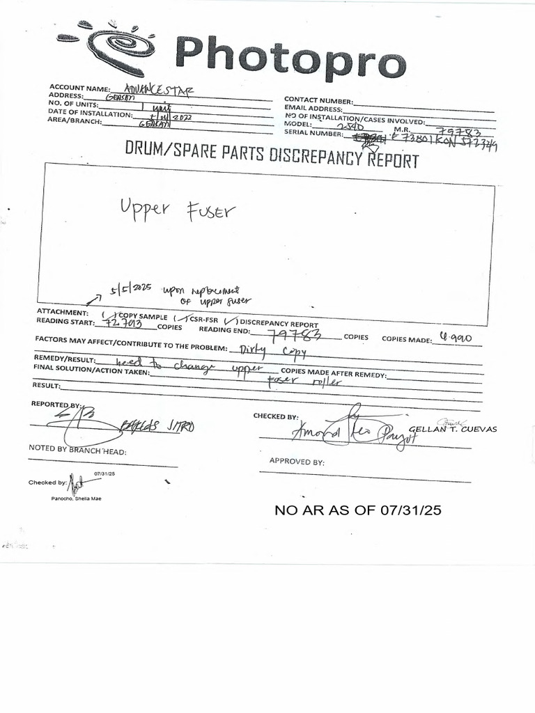 7-31-2025 Discrepancy For Advanstar | PDF