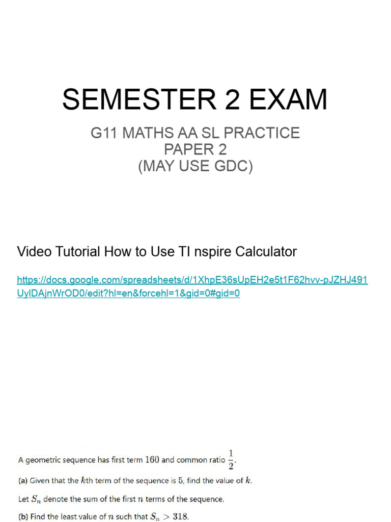 G11 Maths AA SL Practice Exam Guide | PDF