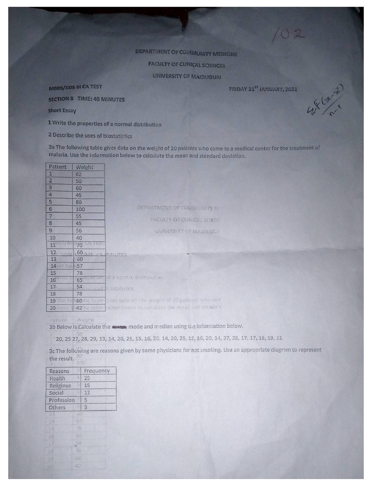 Biostatistics Test Questions and Answer | PDF