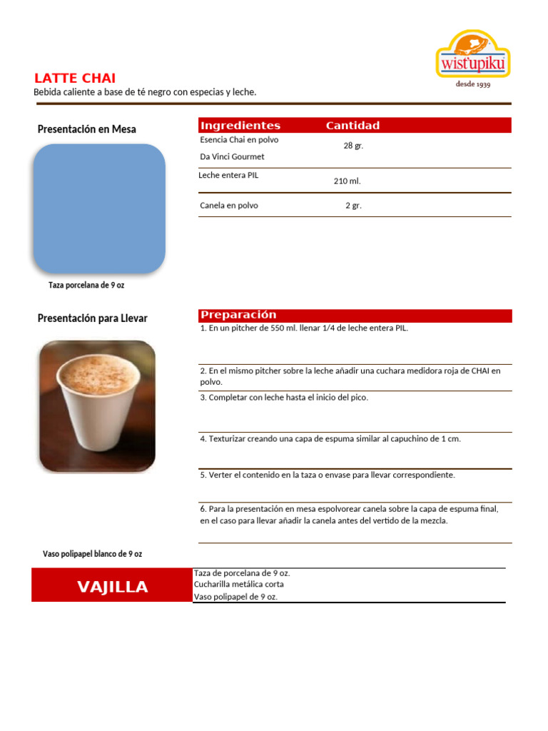 Receta de Latte Chai Perfecto | PDF