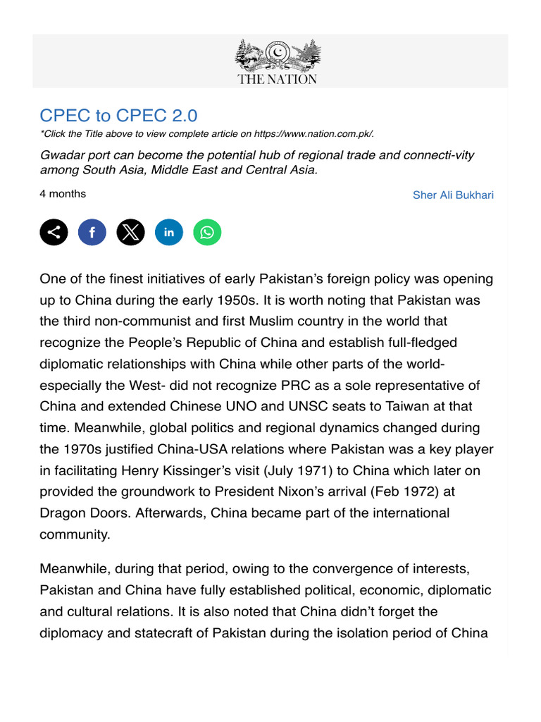 CPEC To CPEC 2.0 | PDF | Pakistan | China