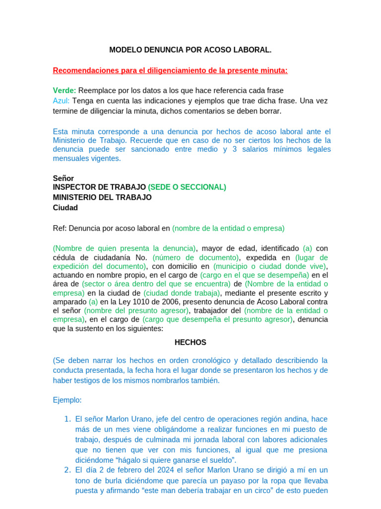Denuncia de Acoso Laboral | PDF