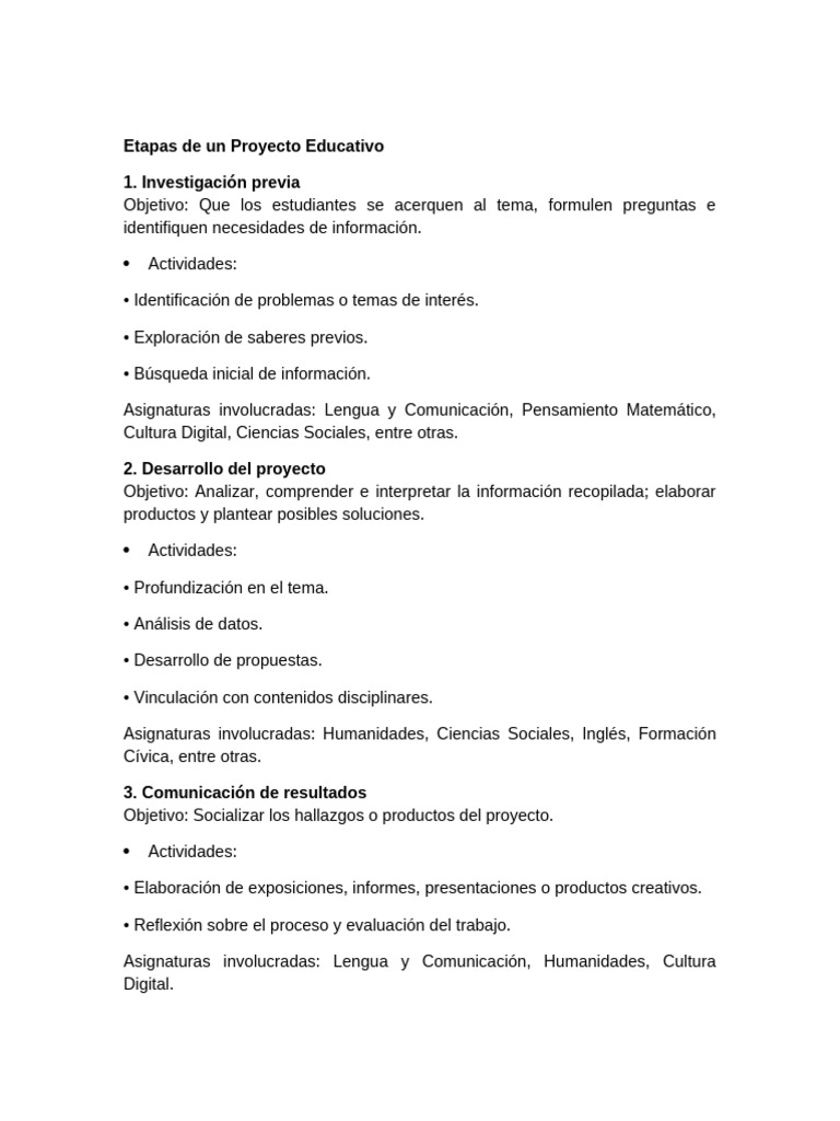 Etapas de un Proyecto Educativo | PDF