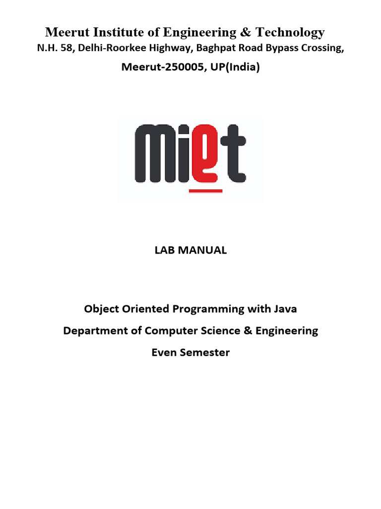 OOPs with Java Lab Manual - Meerut Institute | PDF | Engineering ...