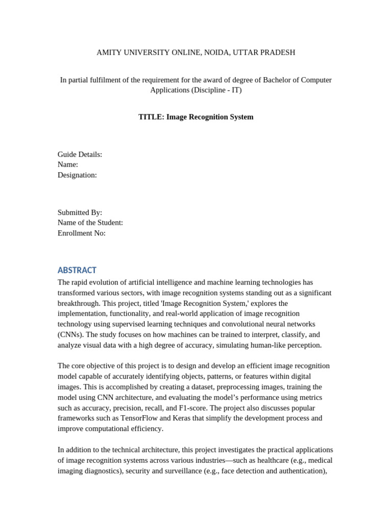 Image Recognition System Project | PDF | Computer Vision | Artificial ...