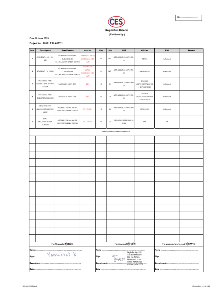 Material Requisition for AWP11 Project | PDF | Mechanical Engineering ...
