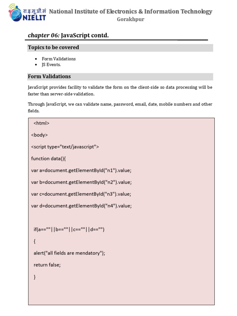 JavaScript Form Validation Guide | PDF | Computing | Computer Engineering