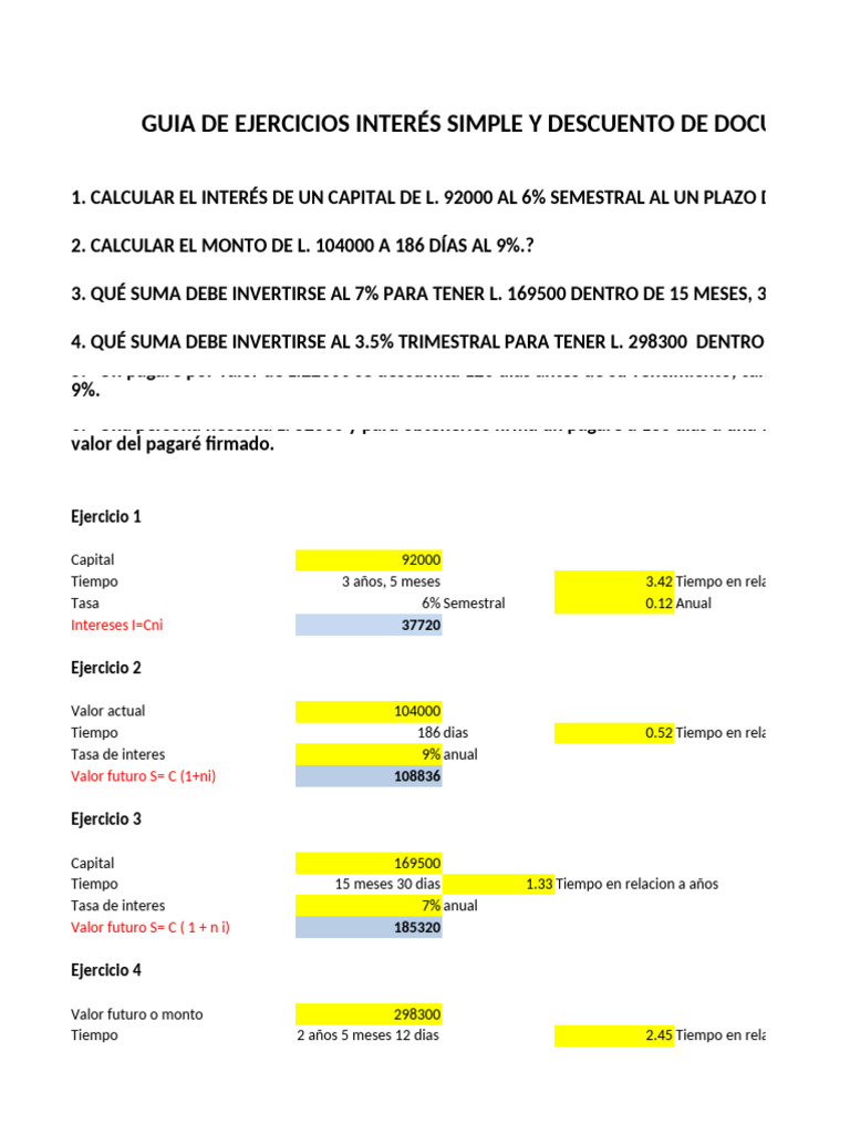 Ejercicios de Interés Simple y Descuento Trabajo en Grupo - Jackeline ...