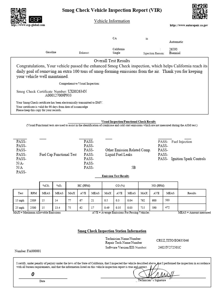 Alberta Smog Check Inspection Report | PDF | Exhaust Gas | Engine ...
