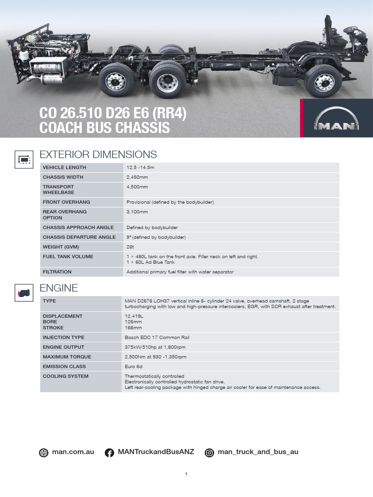 MAN CO 26.510 D26 E6 Coach Bus Specs | PDF | Brake | Anti Lock Braking ...