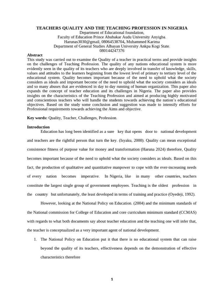 Enhancing Quality of A Teacher and Challenges in The Teaching ...