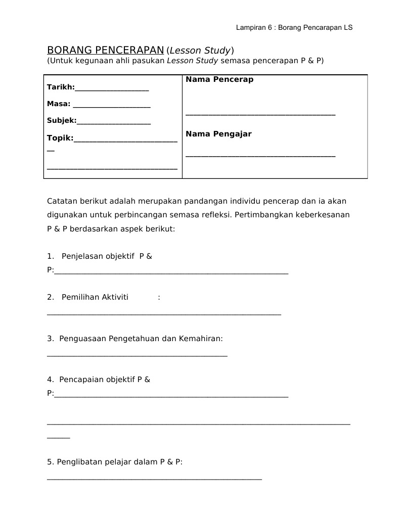 Tool Kit 4a2 - Borang Pencerapan LS LESSON STUDY | PDF