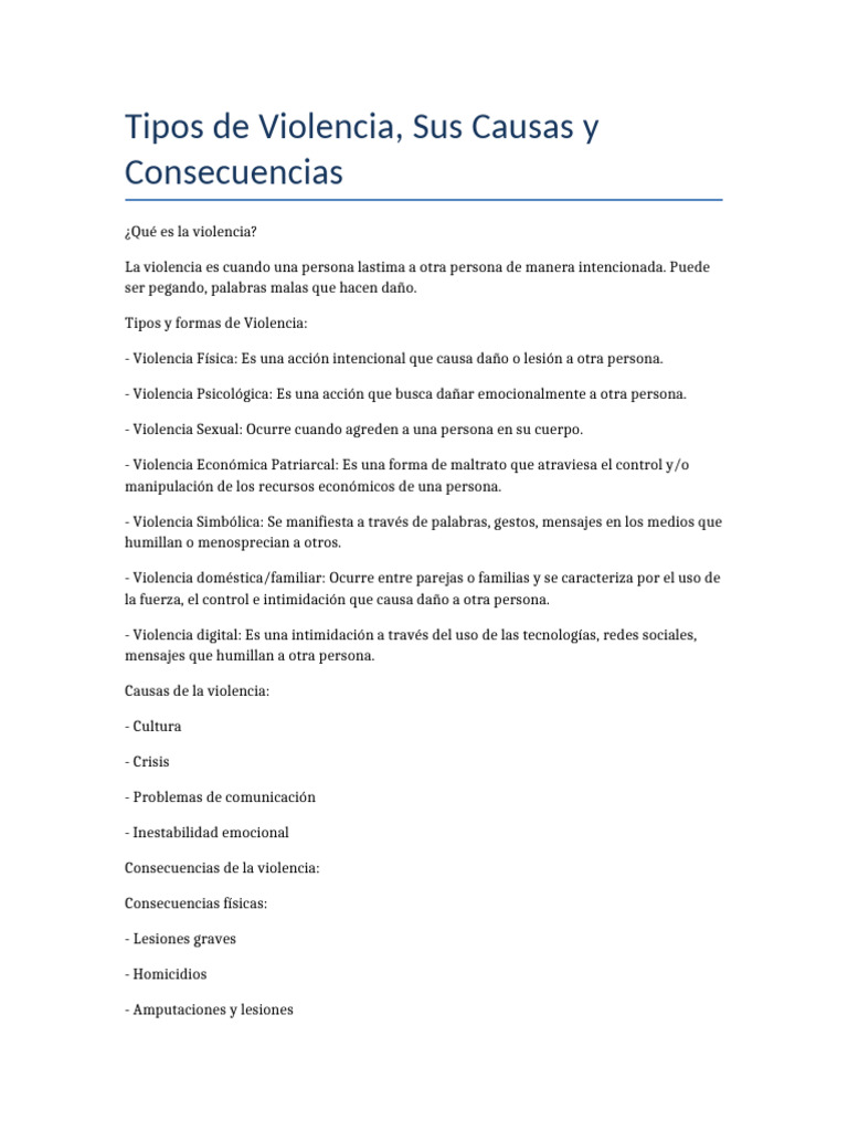 Tipos y Consecuencias de la Violencia | PDF