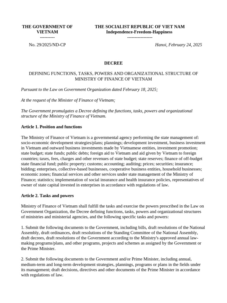 Vietnam Ministry of Finance Decree 2025 | PDF | Government Budget | Loans