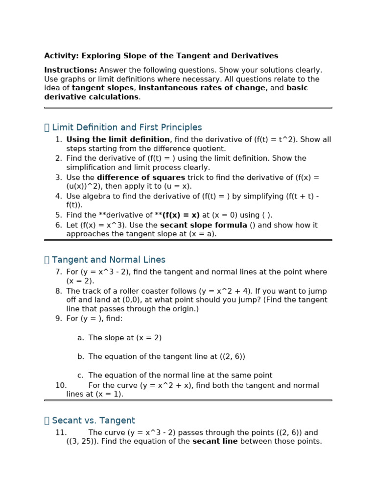 Tangent Slopes and Derivatives Guide | PDF | Tangent | Derivative
