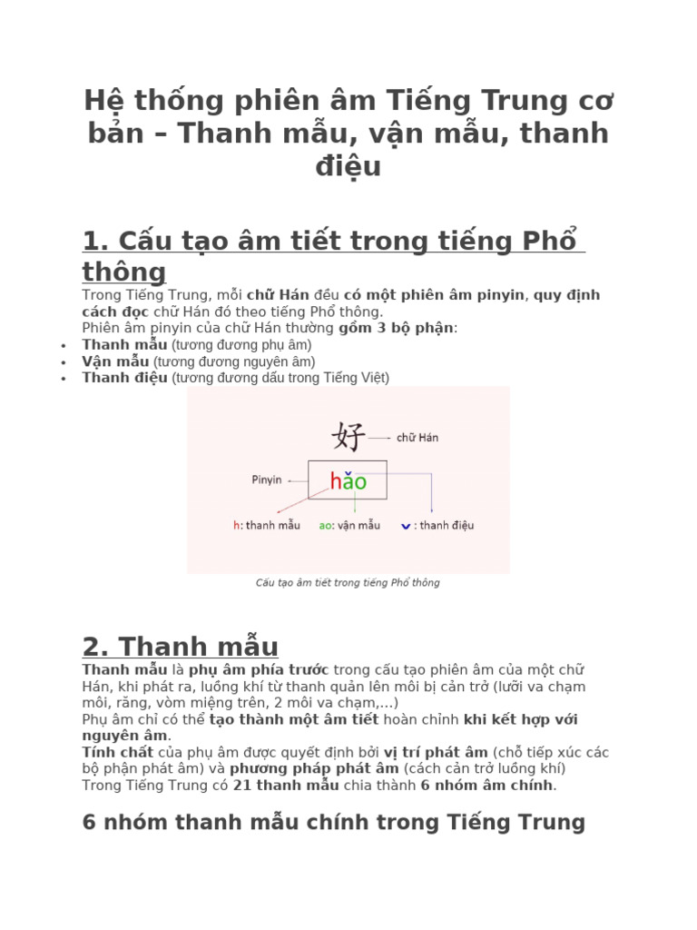Hệ Thống Phiên Âm Tiếng Trung Cơ Bản | PDF