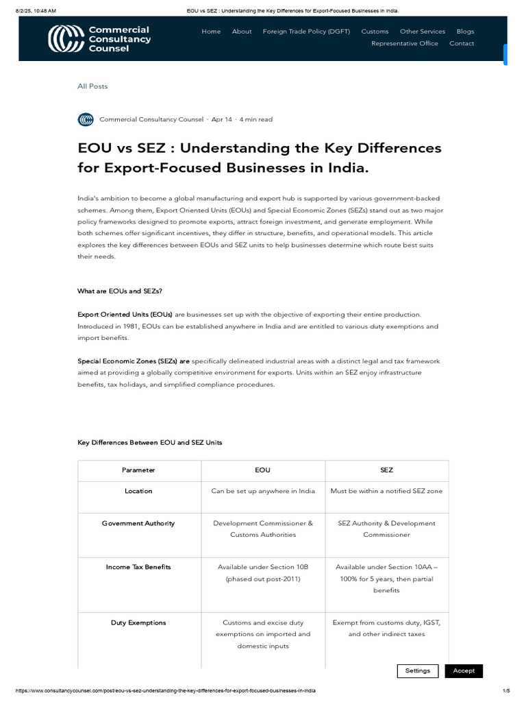 EOU vs SEZ: Key Differences Explained | PDF | Value Added Tax | Customs